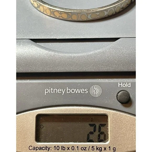 Authentic COACH Gold Tone Enamel Signature C Logo Bangle Bracelet Ivory 7” EUC - Picture 9 of 10